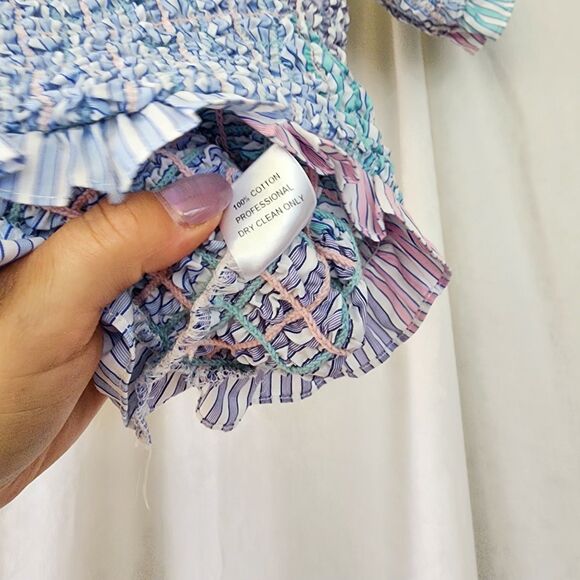 Petersyn NWT Kinsey Smocked Off-Shoulder Top REVOLVE M Blue Cottagecore Kidcore - Picture 7 of 12